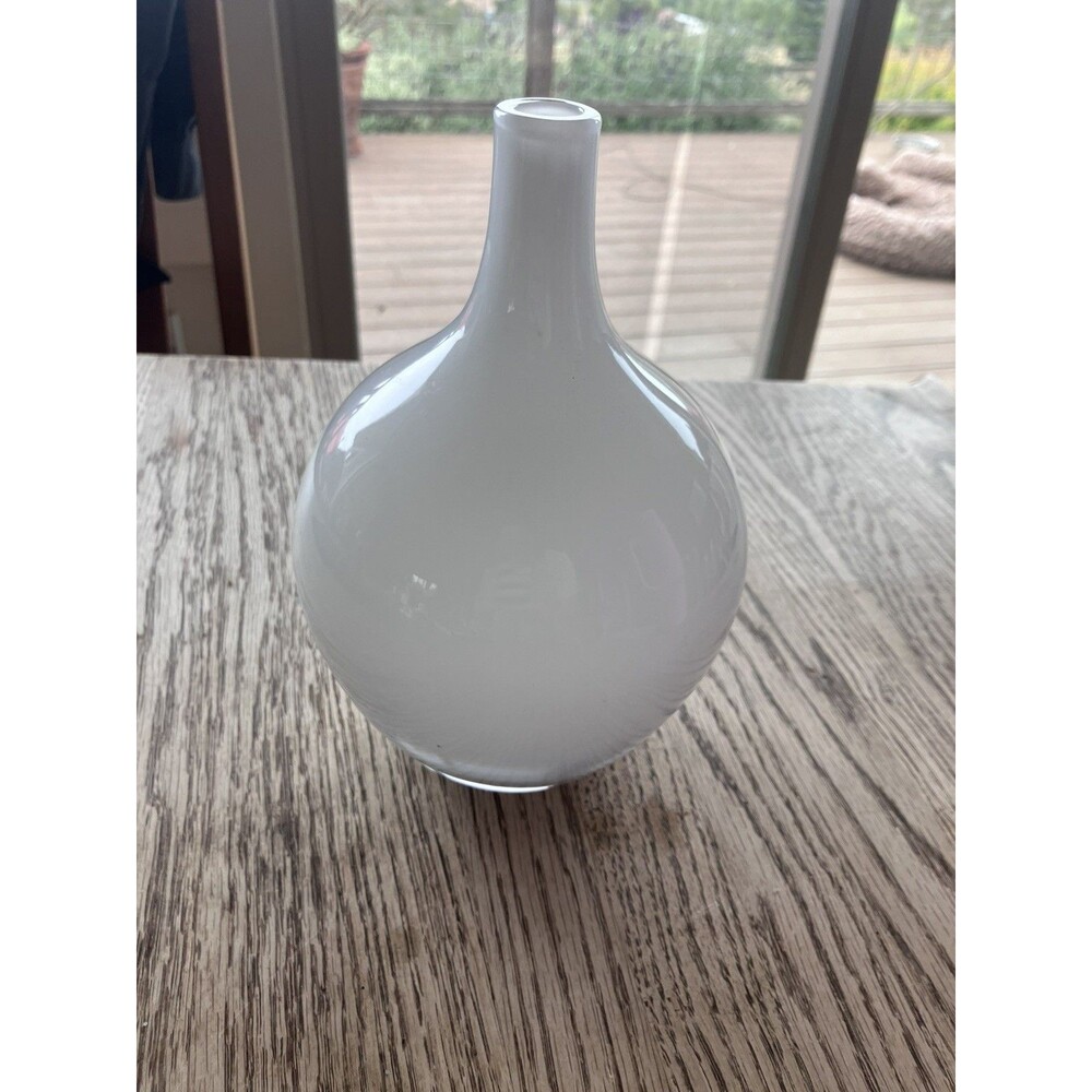 Vintage IKEA Salong White Hand-Blown Glass Bud Vase Johanna Jelinek Modernist 8"